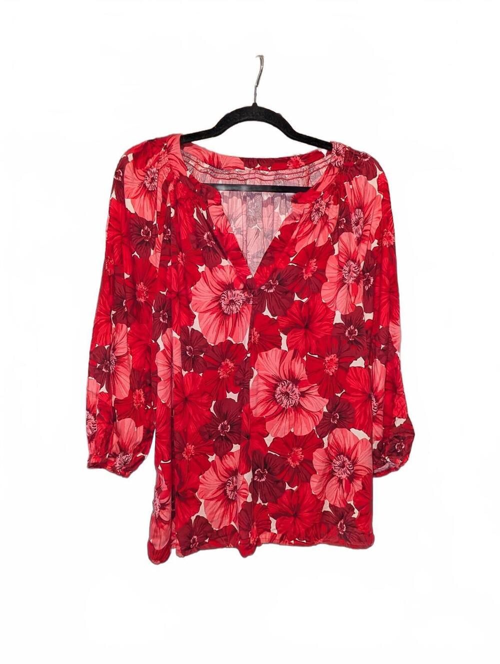 Red Floral Long Sleeve Blouse - Med